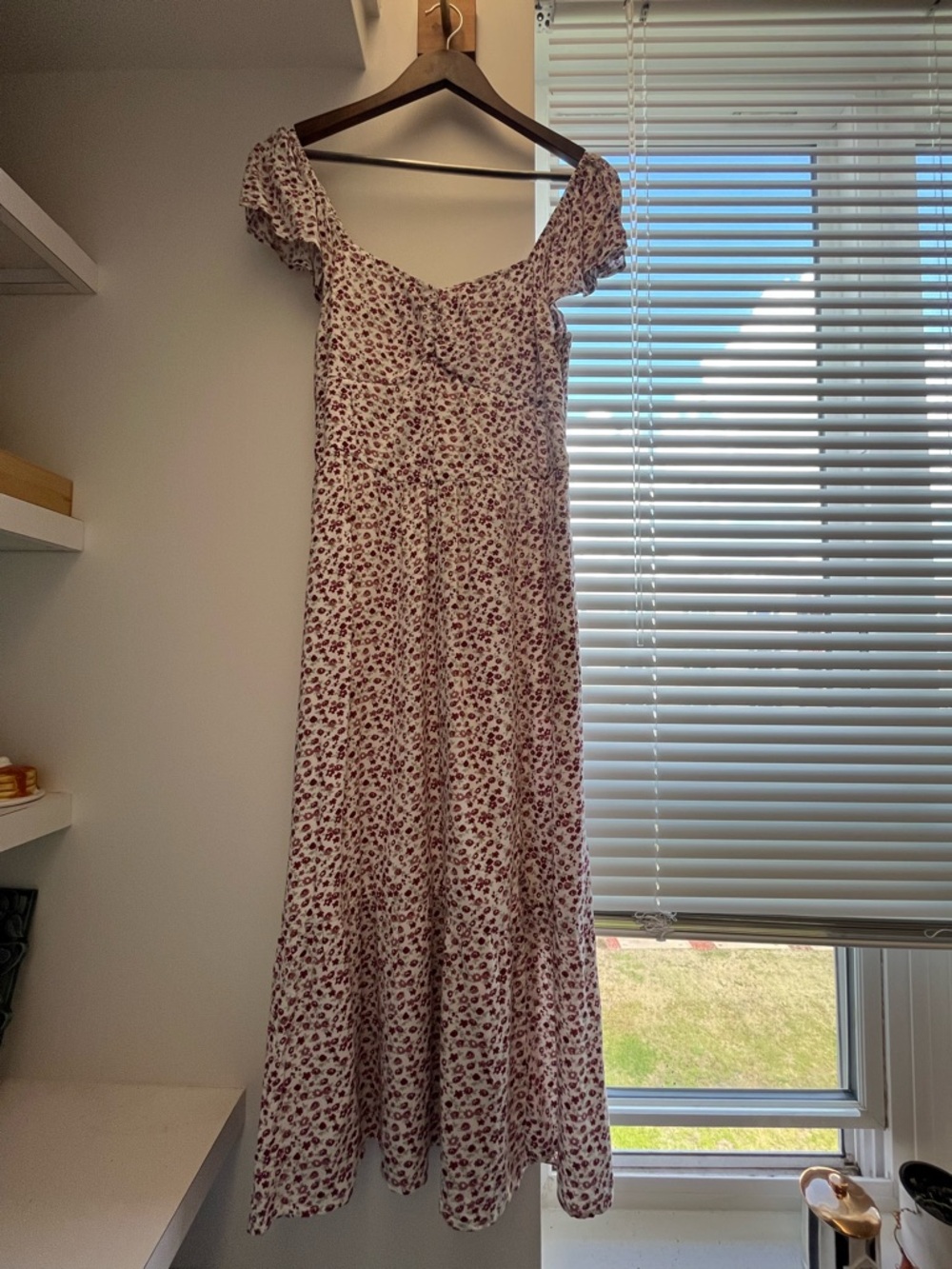 Floral Square-Neck Maxi Dress in White and Red